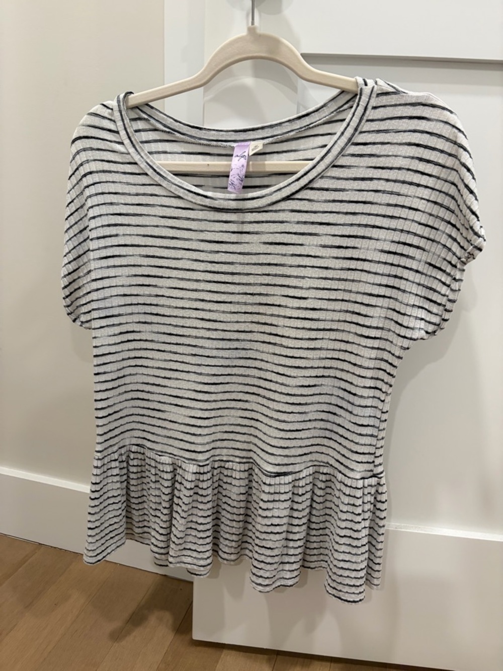 Francesca's Collections White and Black Striped Peplum Tee